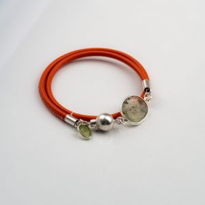 Yosunlu Akik Dikişli Deri Bileklik